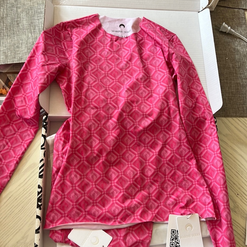 Marine serre “white line” fuschia print